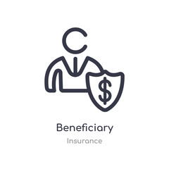 beneficiary outline icon. isolated line vector illustration from insurance collection. editable thin stroke beneficiary icon on white background