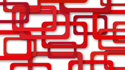 Abstract illustration of randomly arranged red rectangle frames with soft shadows on white background