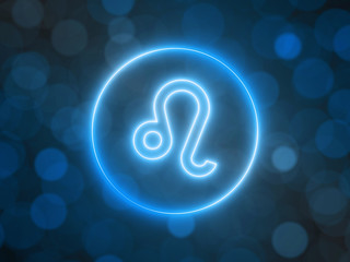 glowing neon sign of leo with blurred bokeh background. 3d illustration