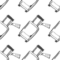 travel baggage seamless pattern. fashion hand drawn ink style with black contour lines isolated on white background. repeatable texture for textile fabric wrapping paper vector illustration