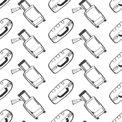 travel baggage seamless pattern. fashion hand drawn ink style with black contour lines isolated on white background. repeatable texture for textile fabric wrapping paper vector illustration