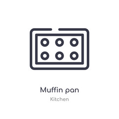 muffin pan outline icon. isolated line vector illustration from kitchen collection. editable thin stroke muffin pan icon on white background