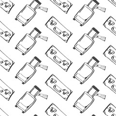 travel baggage seamless pattern. fashion hand drawn ink style with black contour lines isolated on white background. repeatable texture for textile fabric wrapping paper vector illustration
