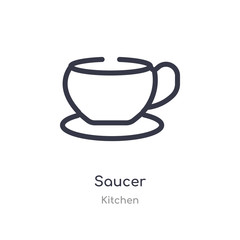 saucer outline icon. isolated line vector illustration from kitchen collection. editable thin stroke saucer icon on white background
