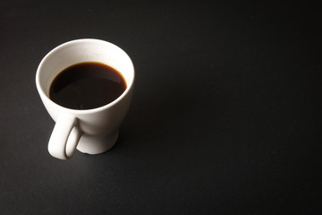 Office leather desk table with coffee cup. Top view with copy space