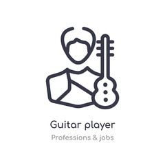 guitar player outline icon. isolated line vector illustration from professions & jobs collection. editable thin stroke guitar player icon on white background