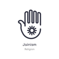 Obraz premium jainism outline icon. isolated line vector illustration from religion collection. editable thin stroke jainism icon on white background