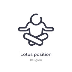 lotus position outline icon. isolated line vector illustration from religion collection. editable thin stroke lotus position icon on white background