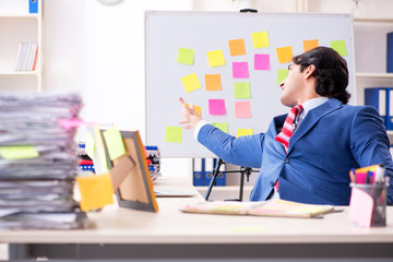 Young male handsome employee in conflicting priorities concept 