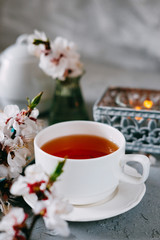 Sweet sunday dessert. Chocolate brownies with black tea.