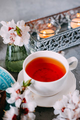 Sweet sunday dessert. Chocolate brownies with black tea.
