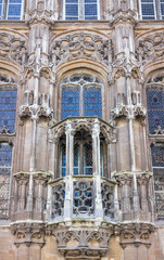 Fototapeta na wymiar Ghent, Belgium - a fragment of the Gothic facade of the City Hall