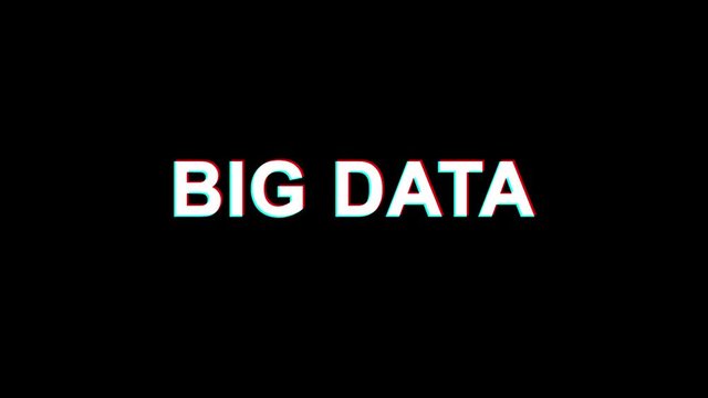Big Data Glitch Text Abstract Vintage Twitched 4K Loop Motion Animation . Black Old Retro Digital TV Glitch Effect Including Twitch, Noise, VHS, Distortion.
