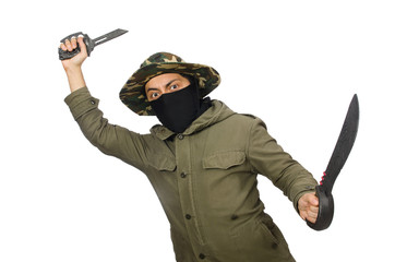 Criminal wearing mask isolated on white