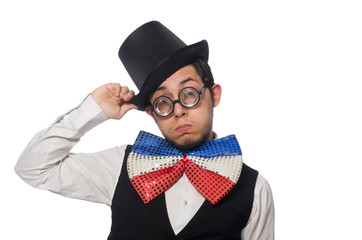 Funny man with giant bow tie