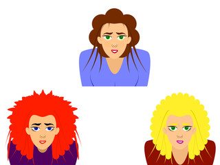 Three beautiful attractive girls portrait vector illustration