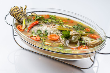 Fried Steamed Sea Perch in Lime Soup Sauce