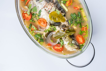 Fried Steamed Sea Perch in Lime Soup Sauce