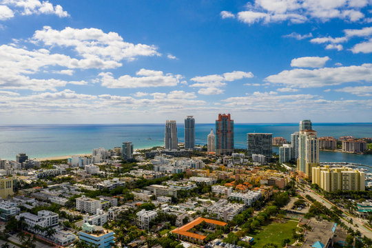 Aerial Miami Beach developing city scene
