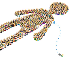 Cartoon Crowd Figure, Laptop Signal