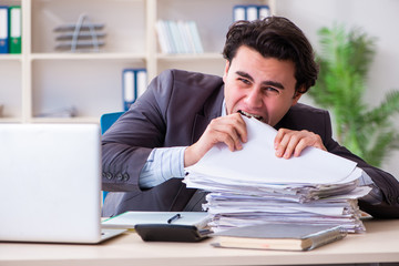 Naklejka premium Young male employee working in the office