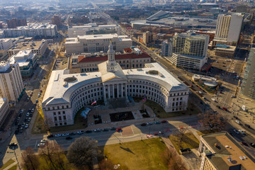 Aerial photo Downtown Denver CO and State Capitol area city landscape