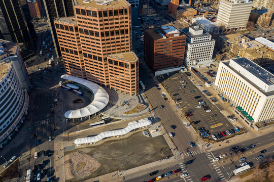 Aerial photo Downtown Denver CO and State Capitol area city landscape