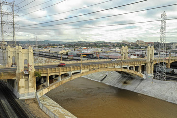 Aerial image LA River Los Angeles CA