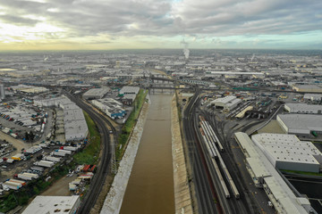 Aerial image LA River Los Angeles CA