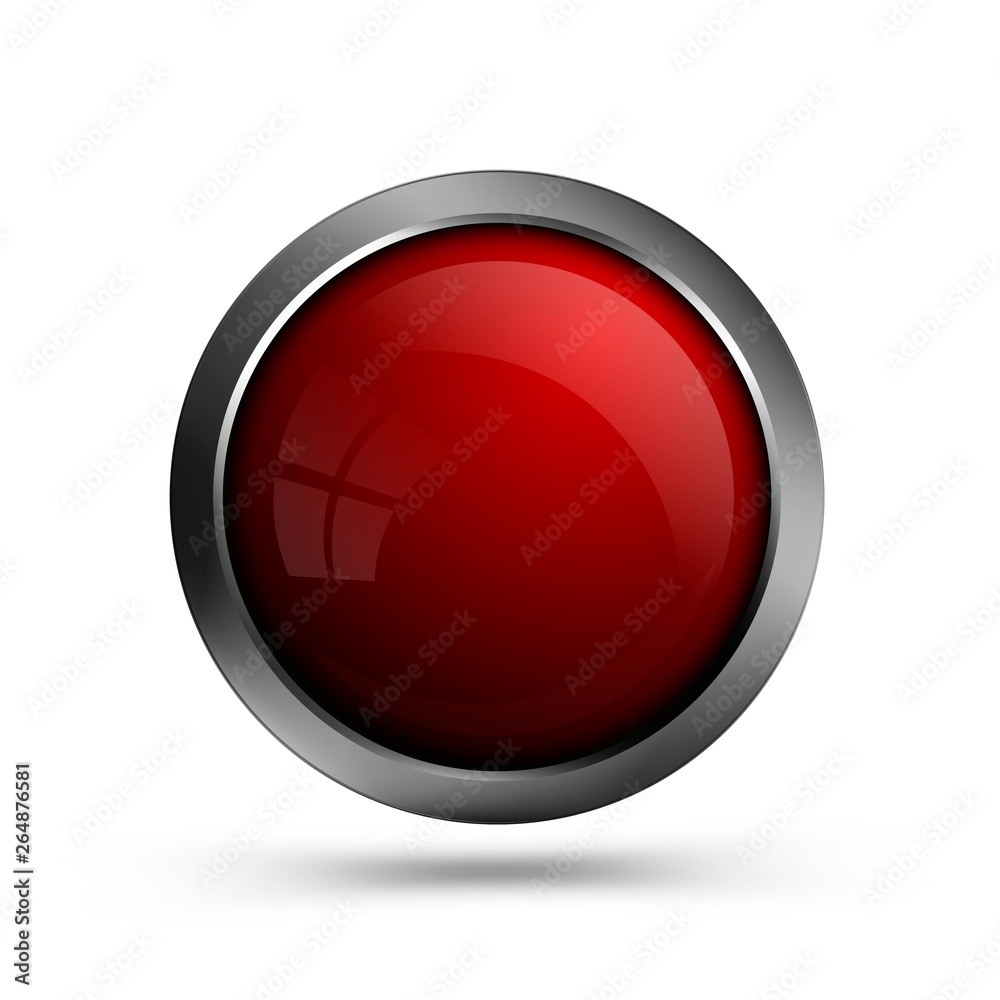 Poster Glass red button round shape for web design. Vector button for ui apps, games