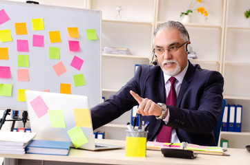 Aged man employee in conflicting priorities concept 