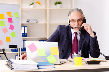 Aged man employee in conflicting priorities concept 