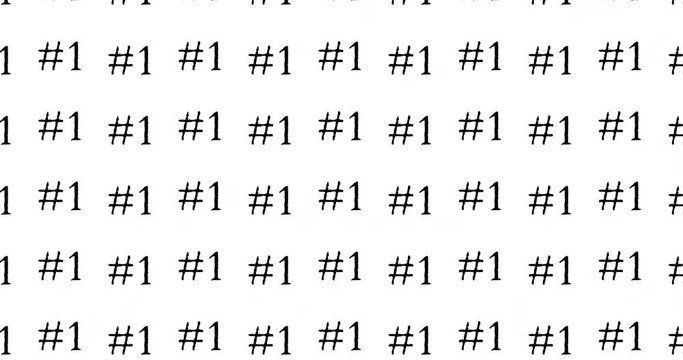 Number one #1 countdown title screen background clip motion backdrop video in a seamless repeating loop. Black & white number 1 icon pattern white background high definition motion video clip