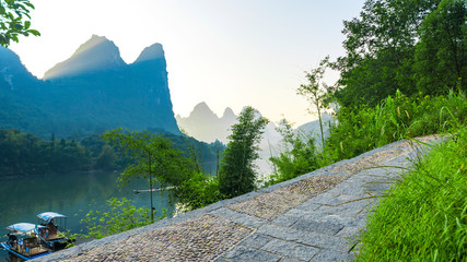 Lijiang river of sunrise.The landscape of near guilin, yangshuo county, guangxi, China