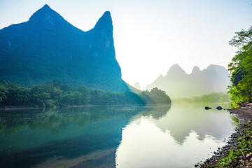 Lijiang river of sunrise.The landscape of near guilin, yangshuo county, guangxi, China