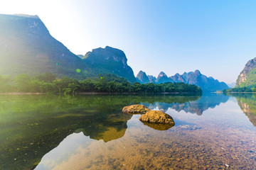Lijiang river of sunrise.The landscape of near guilin, yangshuo county, guangxi, China