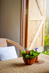 Healthy eating style, breakfast with delicious fresh vegetables and various ingredients from organic farm