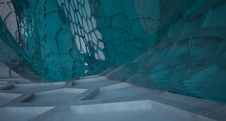 Abstract  concrete and glass interior  with window. 3D illustration and rendering.