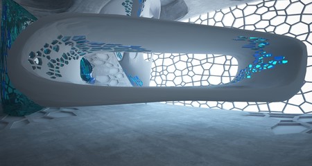 Fototapeta premium Abstract concrete and glass interior with window. 3D illustration and rendering.