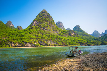 Guilin lijiang river ships.The landscape of near guilin, yangshuo county, guangxi, China