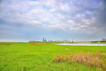 Fototapeta na wymiar With the natural ecological grass refinery storage tanks