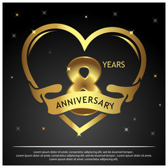 8 years anniversary golden. anniversary template design for web, game ,Creative poster, booklet, leaflet, flyer, magazine, invitation card - Vector