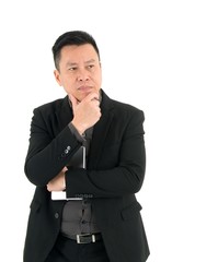 Businessman in suite thinking confidence isoated on white background
