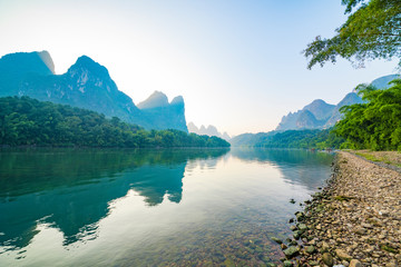 Landscape jiatianxia guilin, lijiang river  in the morning.The landscape of near guilin, yangshuo county, guangxi, China