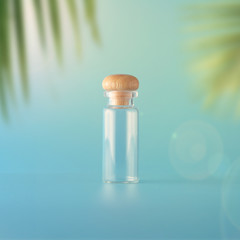 Set of cosmetic sun block on a blue background. Cosmetic package for natural beauty blank label branding mock-up concept.