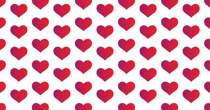 Colorful hearts background clip motion backdrop video in a seamless repeating loop. Red & purple color gradient heart icon love & romance themed pattern background high definition motion video clip