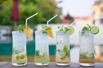 Close up summer mojito cocktail on table