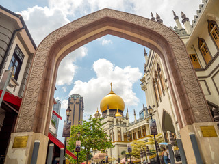 Haji Lane, Singapore Nov 26, 2018; Main view of Masjid Sultan at Muscat Street in the Kampong Glam. Muslim quarter (Arab quarter) of Singapore is a popular touris.