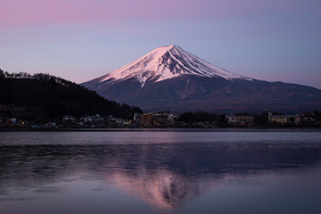Magnificent Mount Fuji reflected in Lake Kawaguchi at Sunrise