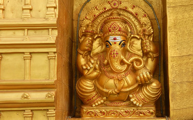 View of Indian Hindu God Ganesha idol in the temple 